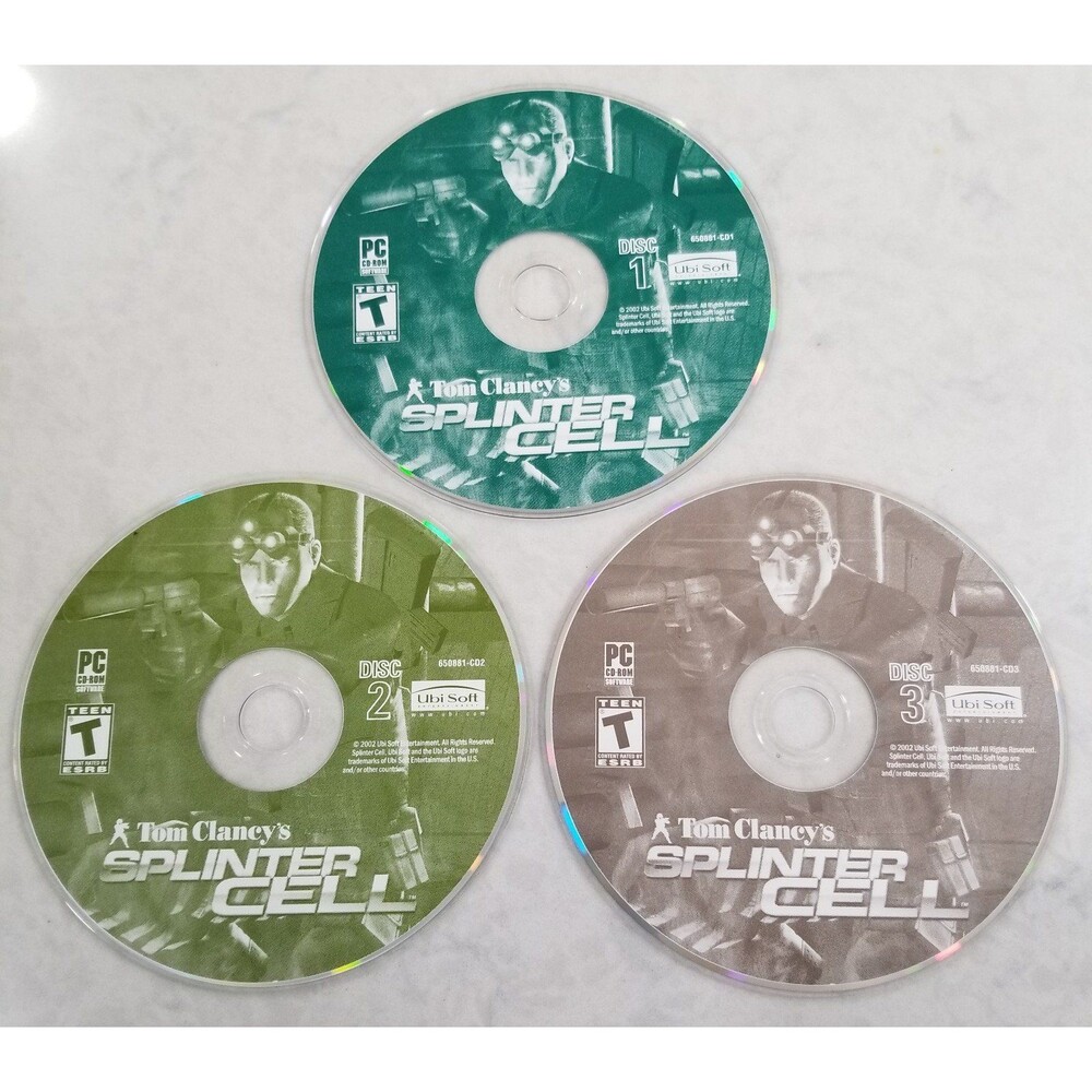Tom Clancy's Splinter Cell 2002 UbiSoft 3-CD Set pc game disc's only